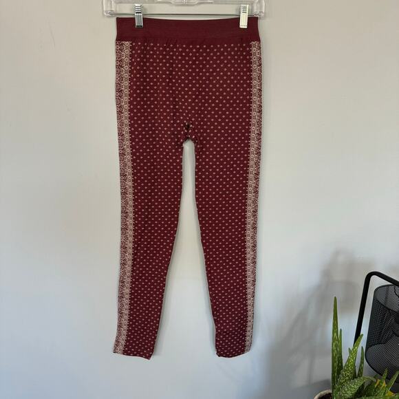 Pink Rose Dark Red Pull On Leggings w/ Snowflakes & Diamonds Size Medium - Picture 4 of 6